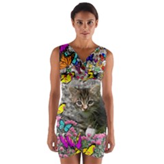 Emma In Butterflies I, Gray Tabby Kitten Wrap Front Bodycon Dress by DianeClancy