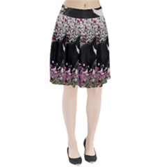 Freckles In Flowers Ii, Black White Tux Cat Pleated Skirt