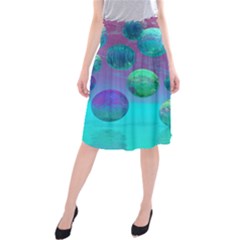 Ocean Dreams, Abstract Aqua Violet Ocean Fantasy Midi Beach Skirt by DianeClancy