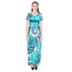 Teal Sea Forest, Abstract Underwater Ocean Short Sleeve Maxi Dress by DianeClancy