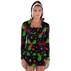 Happy Holidays Pattern Women s Long Sleeve Hooded T-shirt by Valentinaart