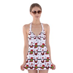 Xmas Song Pattern Halter Swimsuit Dress by Valentinaart