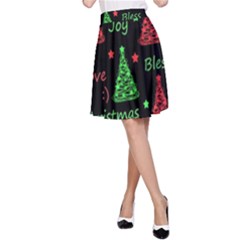 New Year Pattern - Red And Green A-line Skirt by Valentinaart