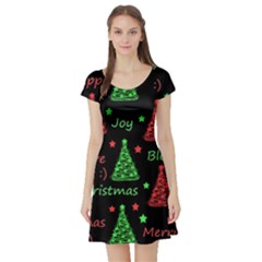 New Year Pattern - Red And Green Short Sleeve Skater Dress by Valentinaart