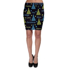 New Year Pattern - Blue And Yellow Bodycon Skirt by Valentinaart