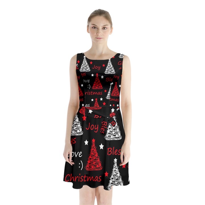 New Year pattern - red Sleeveless Chiffon Waist Tie Dress