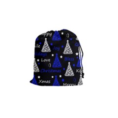 New Year pattern - blue Drawstring Pouches (Small) 