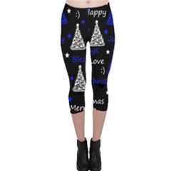 New Year pattern - blue Capri Leggings 