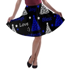 New Year Pattern - Blue A-line Skater Skirt