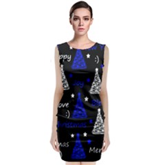 New Year pattern - blue Classic Sleeveless Midi Dress