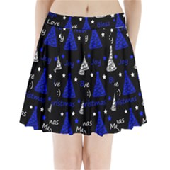 New Year Pattern - Blue Pleated Mini Skirt
