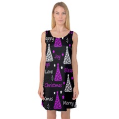 New Year Pattern - Purple Sleeveless Satin Nightdress