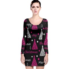 New Year Pattern - Magenta Long Sleeve Velvet Bodycon Dress by Valentinaart