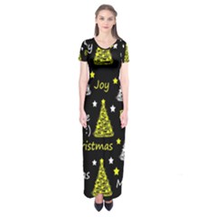 New Year Pattern - Yellow Short Sleeve Maxi Dress by Valentinaart