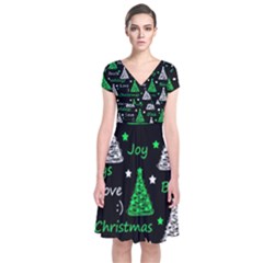 New Year Pattern - Green Short Sleeve Front Wrap Dress by Valentinaart