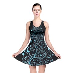 Elegant Blue Christmas Tree Black Background Reversible Skater Dress by yoursparklingshop