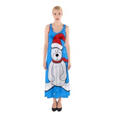 Polar Bear - Blue Sleeveless Maxi Dress by Valentinaart