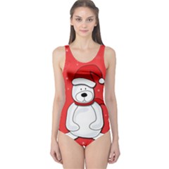 Polar Bear - Red One Piece Swimsuit by Valentinaart