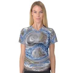 Silver Gray Blue Geometric Art Circle Women s V-neck Sport Mesh Tee