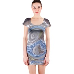 Silver Gray Blue Geometric Art Circle Short Sleeve Bodycon Dress by yoursparklingshop