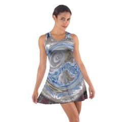 Silver Gray Blue Geometric Art Circle Cotton Racerback Dress