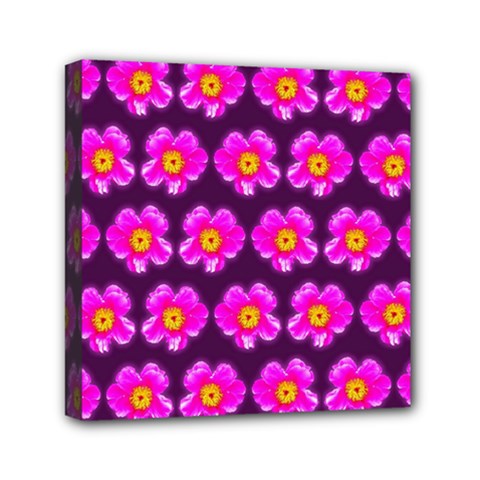 Pink Flower Pattern On Wine Red Mini Canvas 6  x 6 