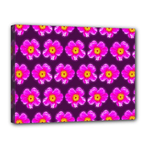 Pink Flower Pattern On Wine Red Canvas 16  x 12 