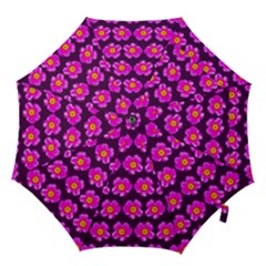 Pink Flower Pattern On Wine Red Hook Handle Umbrellas (Large)