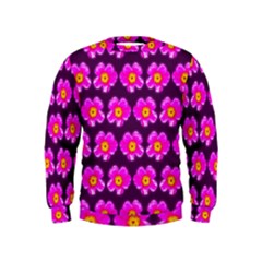 Pink Flower Pattern On Wine Red Kids  Sweatshirt