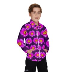 Pink Flower Pattern On Wine Red Wind Breaker (Kids)