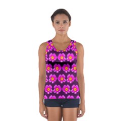 Pink Flower Pattern On Wine Red Women s Sport Tank Top 