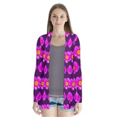 Pink Flower Pattern On Wine Red Cardigans