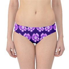 Purple Flower Pattern On Blue Hipster Bikini Bottoms