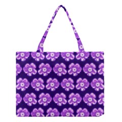 Purple Flower Pattern On Blue Medium Tote Bag