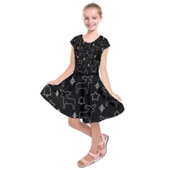 Black Xmas Pattern Kids  Short Sleeve Dress by Valentinaart