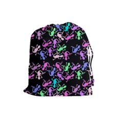 Purple Lizards Pattern Drawstring Pouches (large)  by Valentinaart