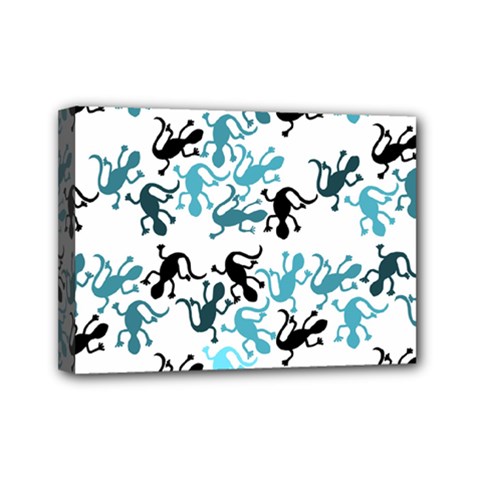 Lizards Pattern - Blue Mini Canvas 7  X 5  by Valentinaart