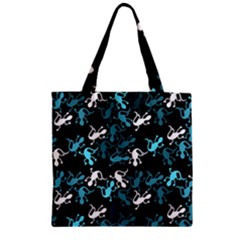 Cyan Lizards Pattern Zipper Grocery Tote Bag by Valentinaart