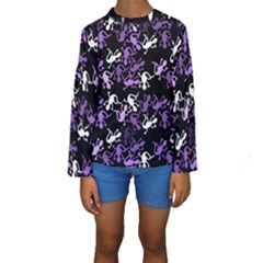 Purple Lizards Pattern Kids  Long Sleeve Swimwear by Valentinaart