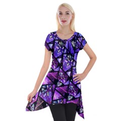  Blue Purple Shattered Glass Short Sleeve Side Drop Tunic