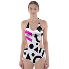 Magenta Right Direction Cut-out One Piece Swimsuit by Valentinaart