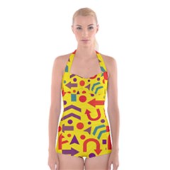 Yellow Direction Boyleg Halter Swimsuit  by Valentinaart