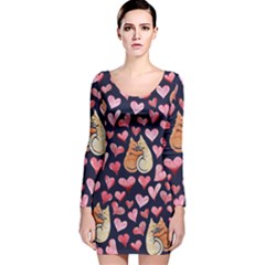 Crazy Cat Love Long Sleeve Velvet Bodycon Dress by BubbSnugg