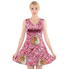 Cat Love Valentine V-neck Sleeveless Skater Dress by BubbSnugg