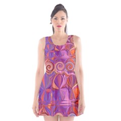 Candy Abstract Pink, Purple, Orange Scoop Neck Skater Dress