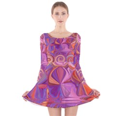 Candy Abstract Pink, Purple, Orange Long Sleeve Velvet Skater Dress