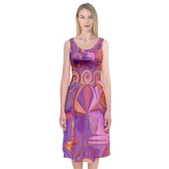 Candy Abstract Pink, Purple, Orange Midi Sleeveless Dress