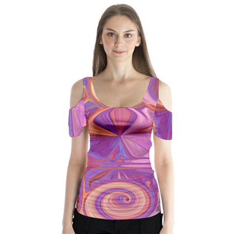 Candy Abstract Pink, Purple, Orange Butterfly Sleeve Cutout Tee  by digitaldivadesigns