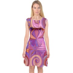Candy Abstract Pink, Purple, Orange Capsleeve Midi Dress by digitaldivadesigns