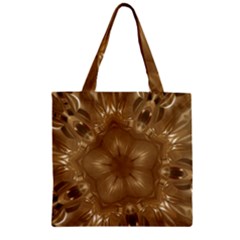 Elegant Gold Brown Kaleidoscope Star Zipper Grocery Tote Bag by yoursparklingshop